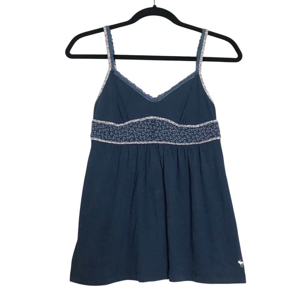 Abercrombie Y2K Blue Floral Lace Trim Empire Waist Cami Top Womens Size S Twee
